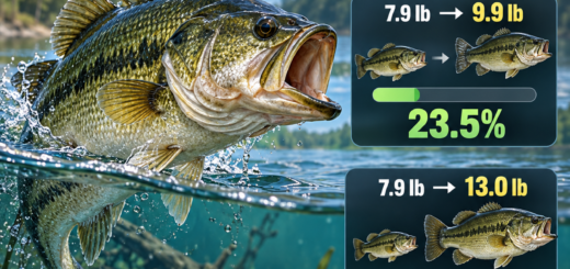 Illustration explaining how some largemouth bass grow from about 8 pounds to exceptional 13-pound size
