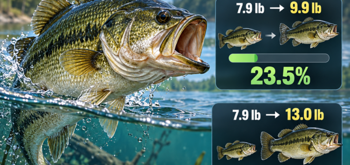Illustration explaining how some largemouth bass grow from about 8 pounds to exceptional 13-pound size