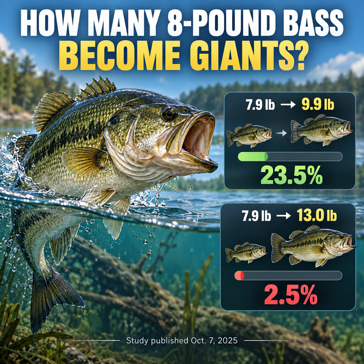 Illustration explaining how some largemouth bass grow from about 8 pounds to exceptional 13-pound size